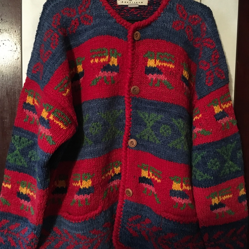 Vintage hand knitted 100% wool cardigan sweater, Sz XL, mint condition